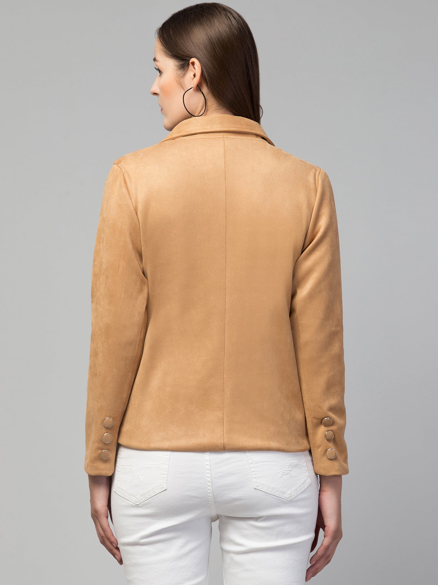 Light Brown Color Suede Fabric Girls Blazer