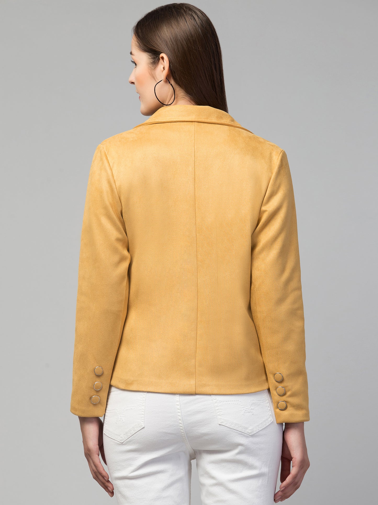 Mustard Color Suede Fabric Girls Blazer