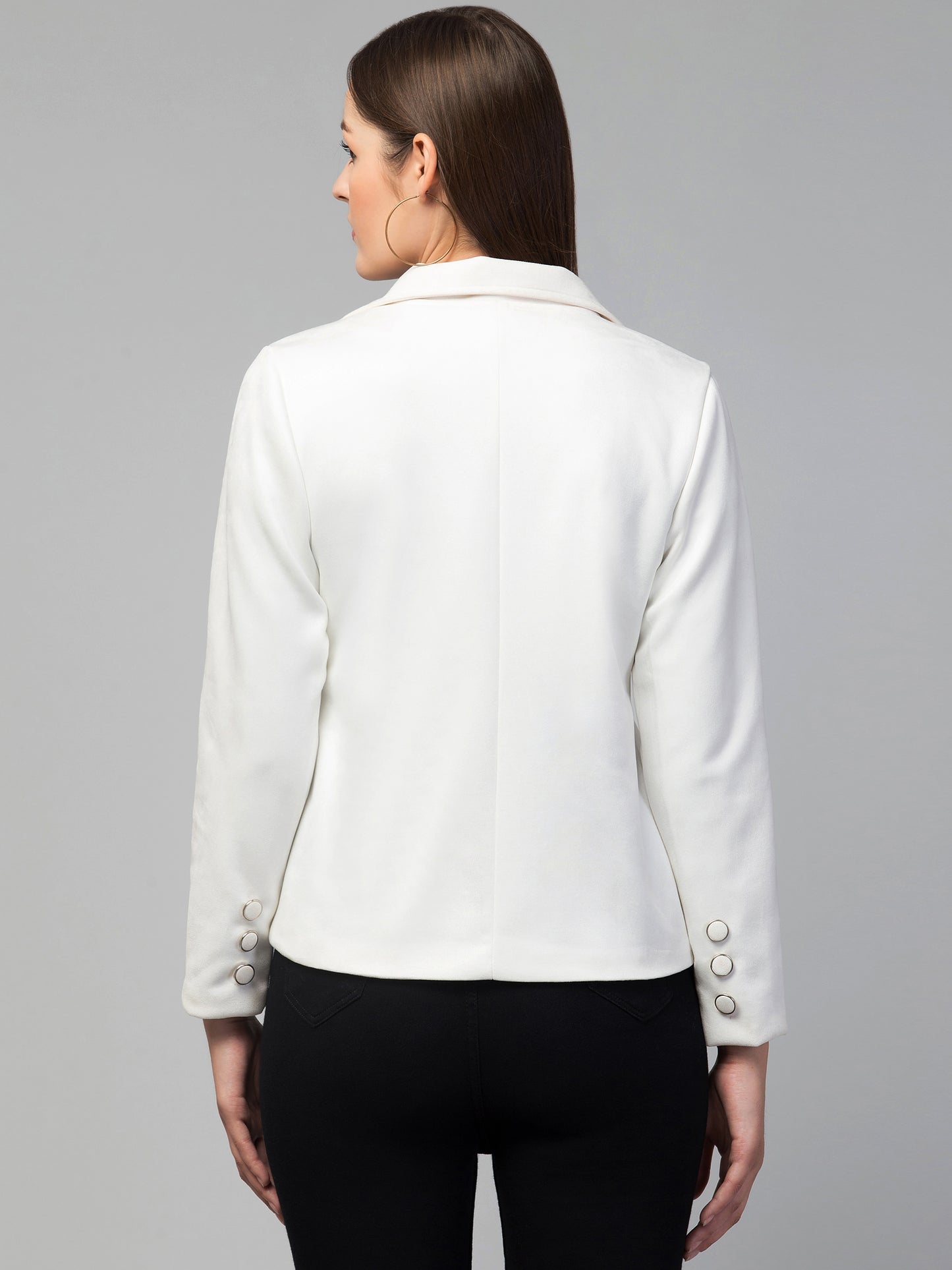 White Color Suede Fabric Girls Blazer