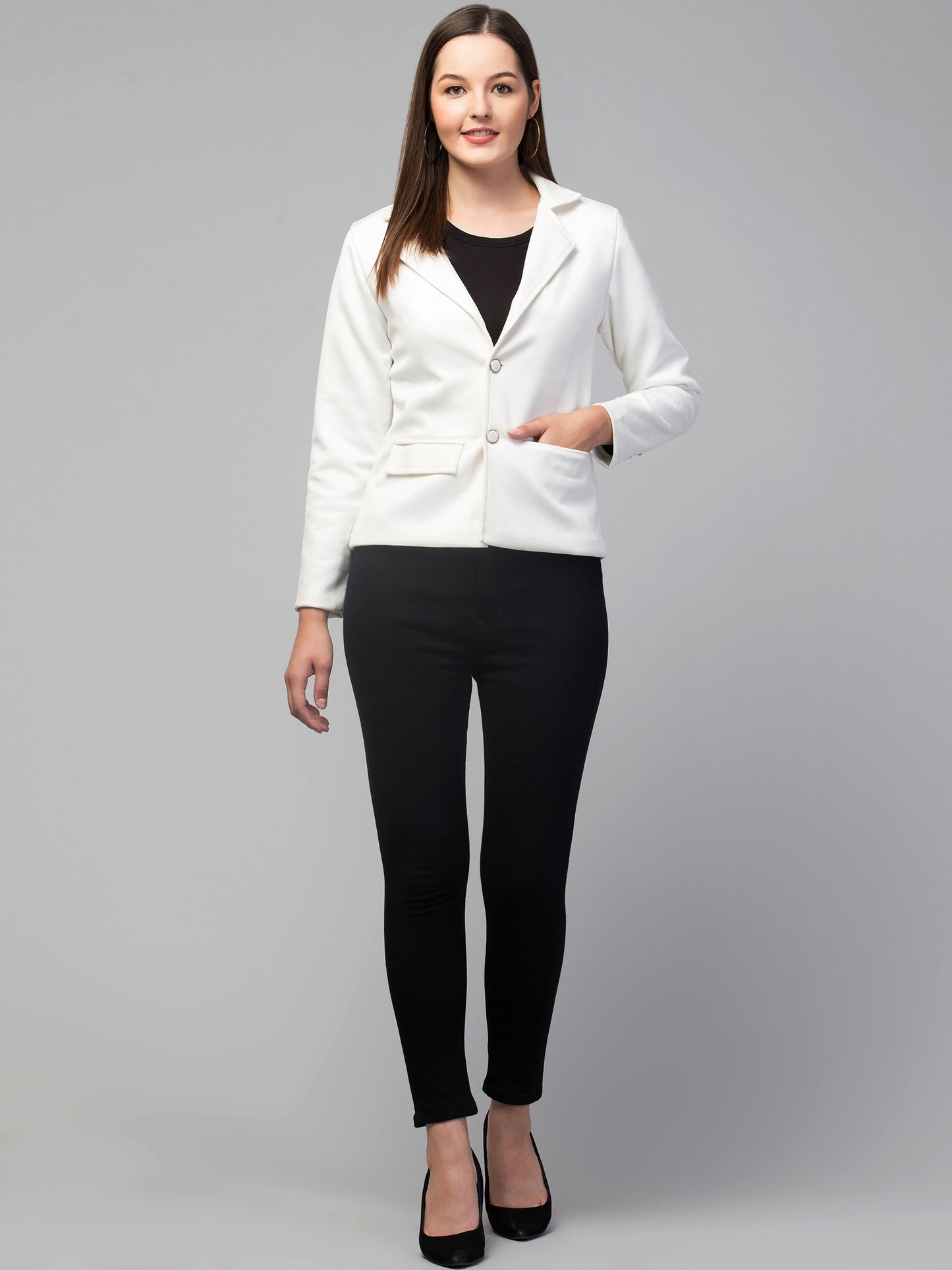White Color Suede Fabric Girls Blazer