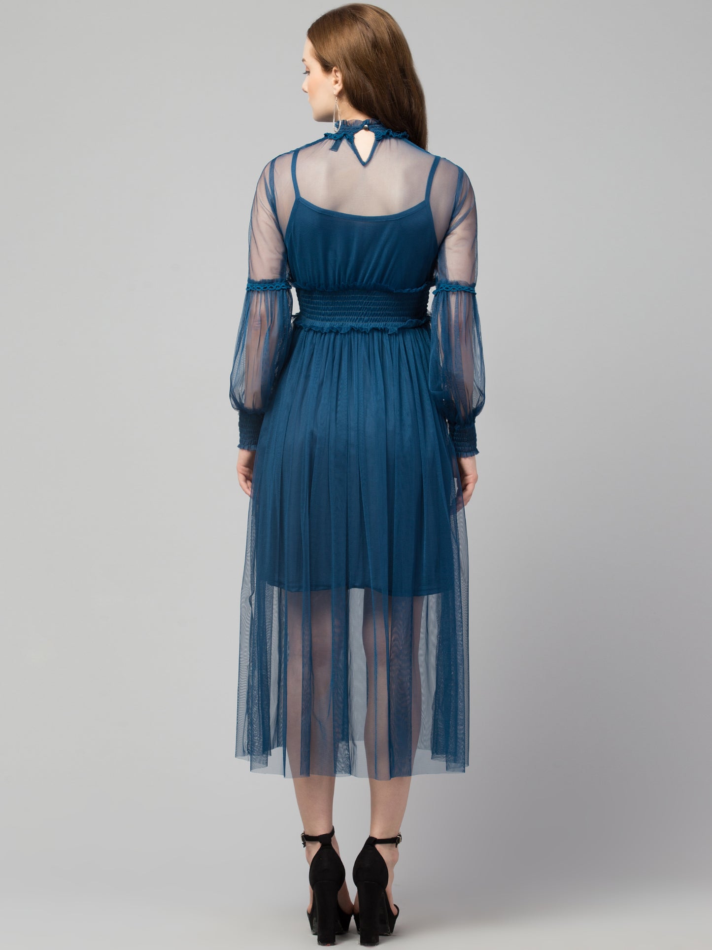 Teal Lace Net Dress With Lining