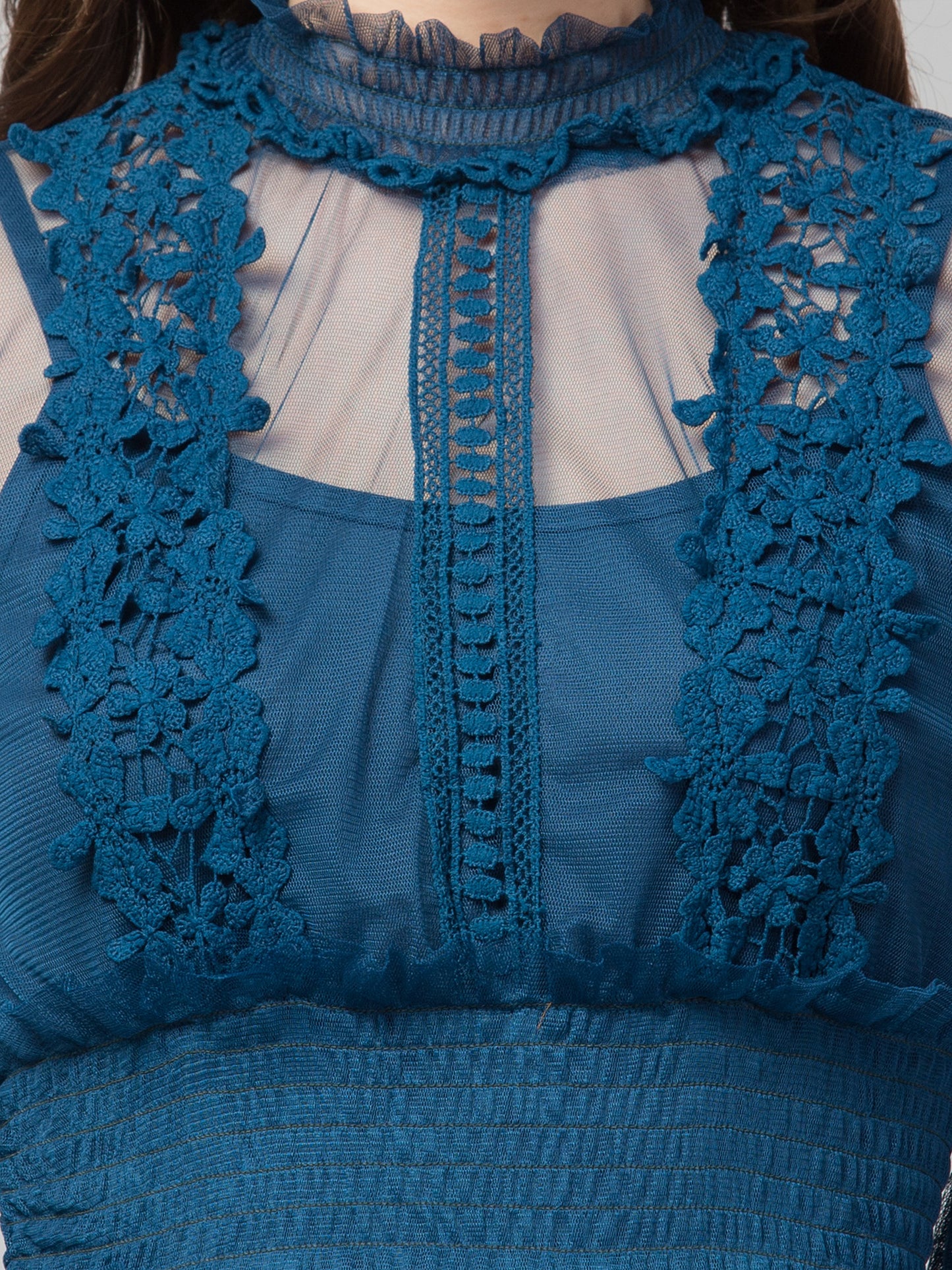 Teal Lace Net Dress With Lining