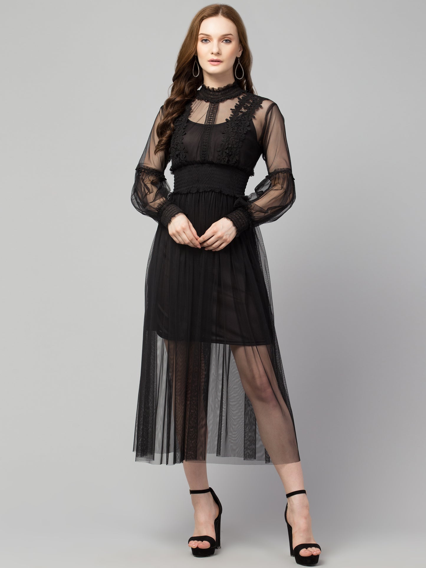 Black Lace Net Dress With Lining
