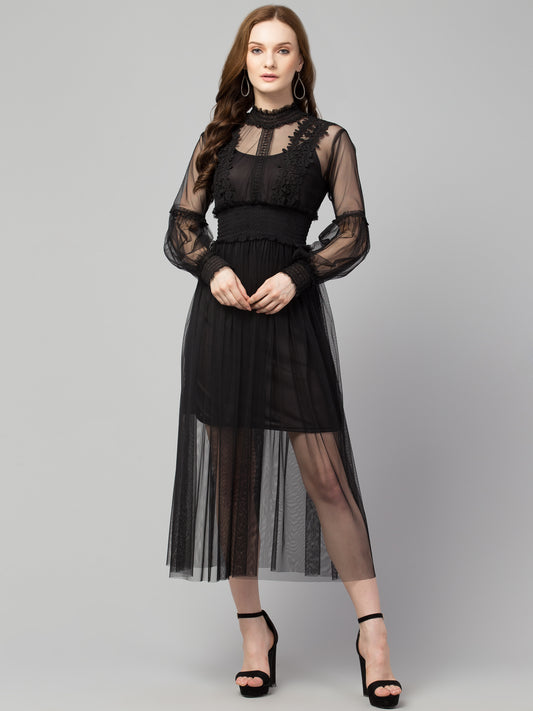 Black Lace Net Dress With Lining