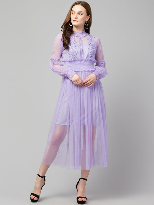 Fuchsia Lace Net Dress With Lining