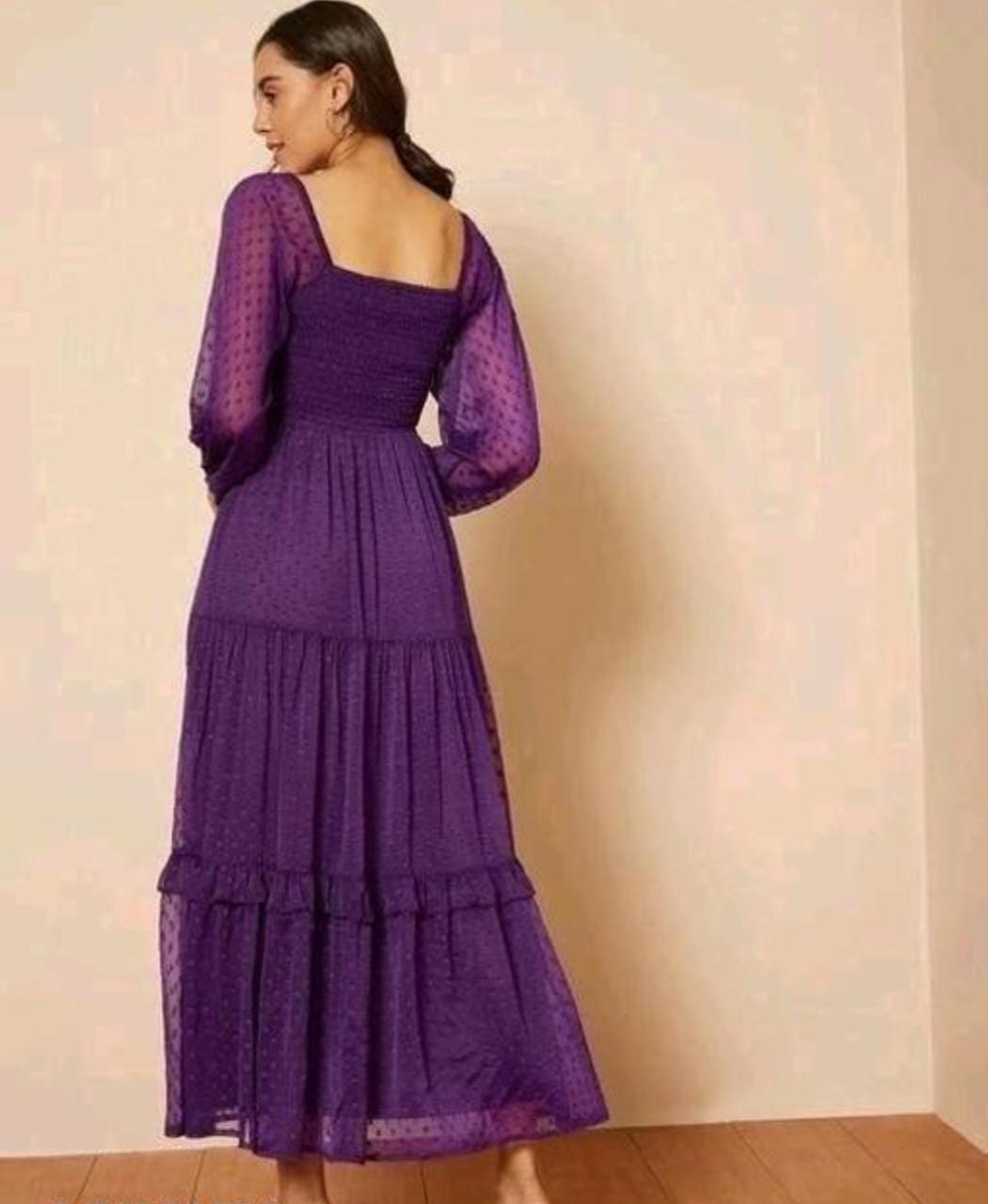 Purple Georgette Dobby Flare Dress