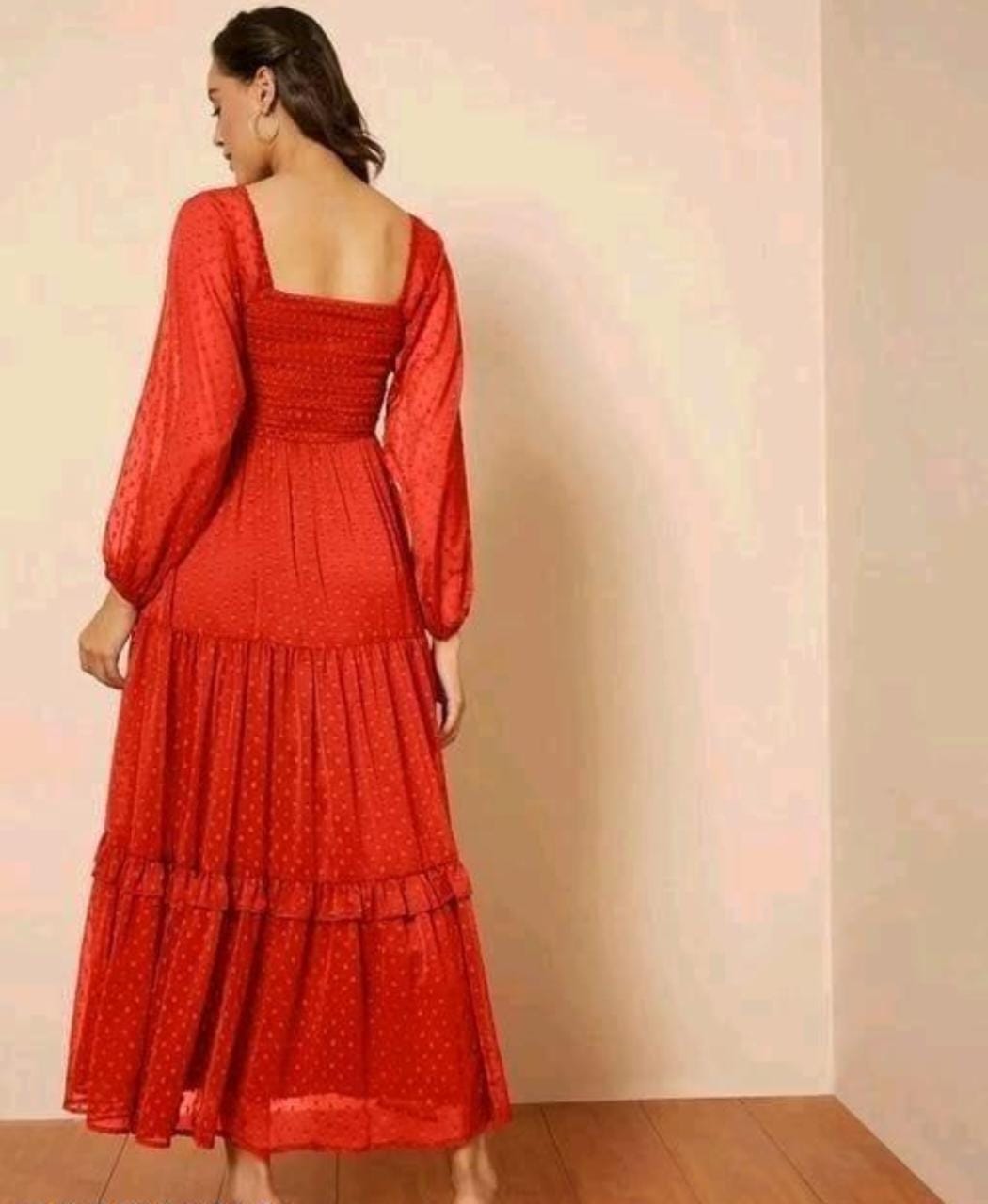 Red Georgette Dobby Flare Dress