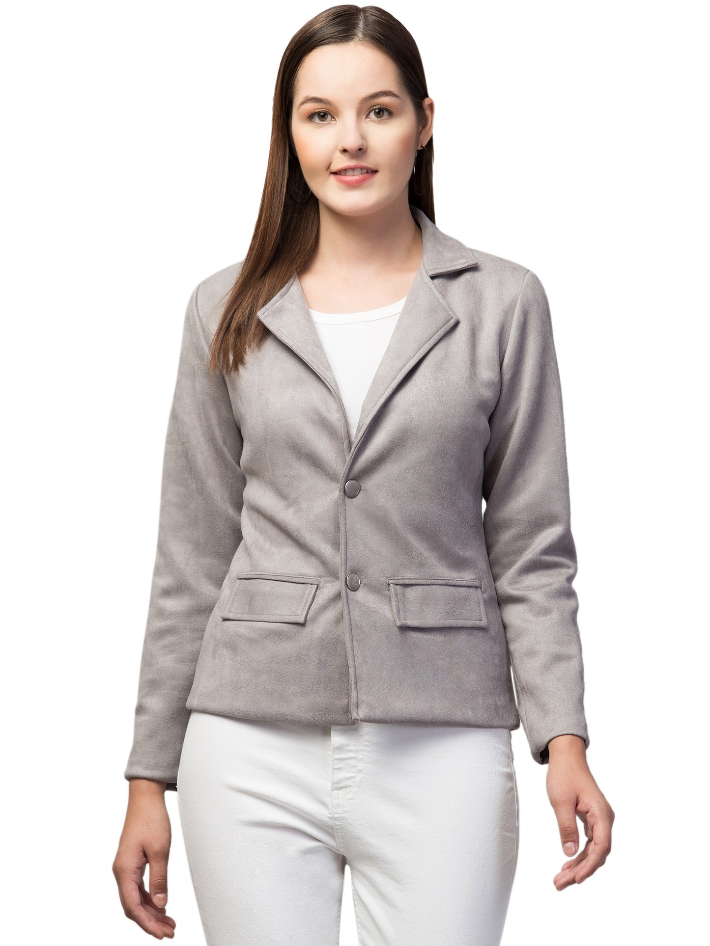 Grey Suede Fabric Girls Blazer