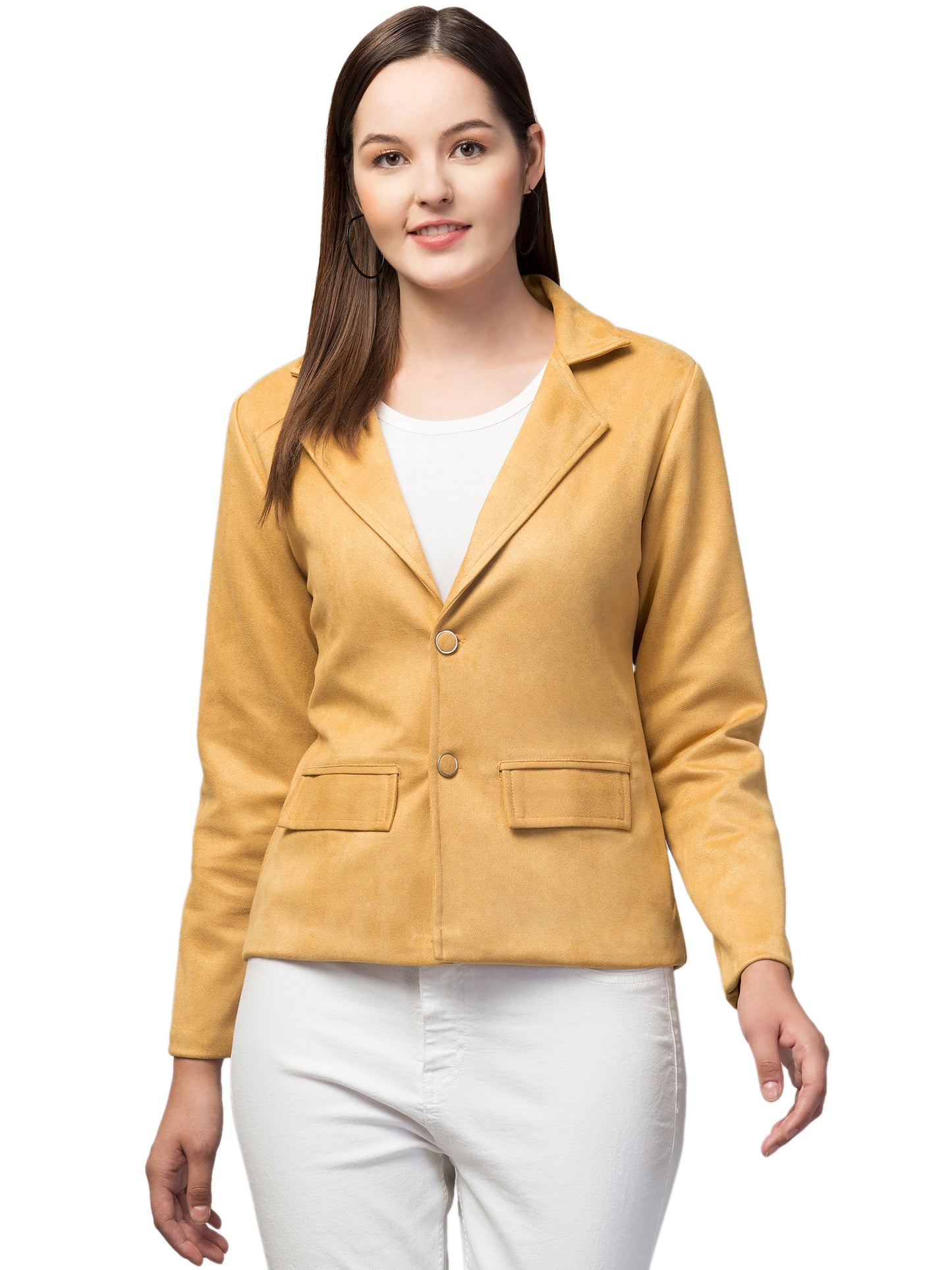 Mustard Color Suede Fabric Girls Blazer