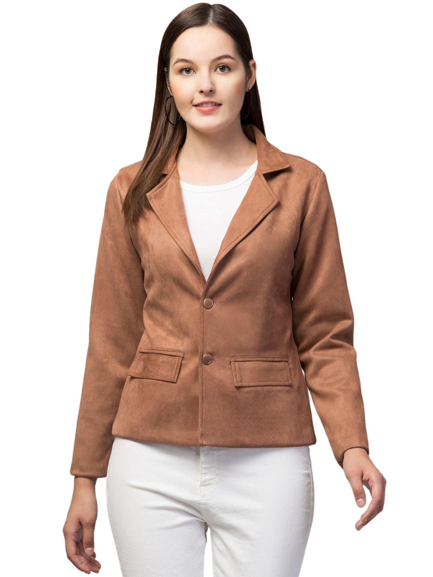 Rust Color Suede Fabric Girls Blazer