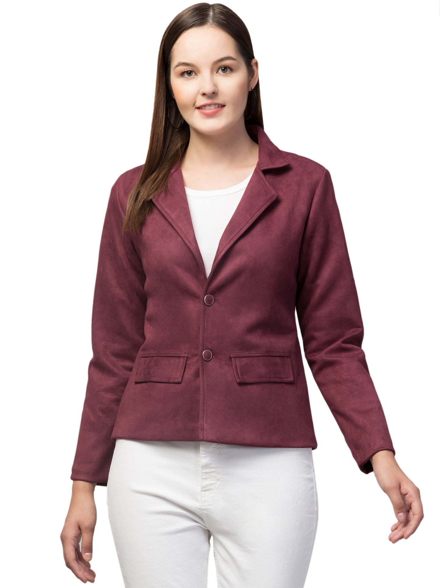 Wine Color Suede Fabric Girls Blazer