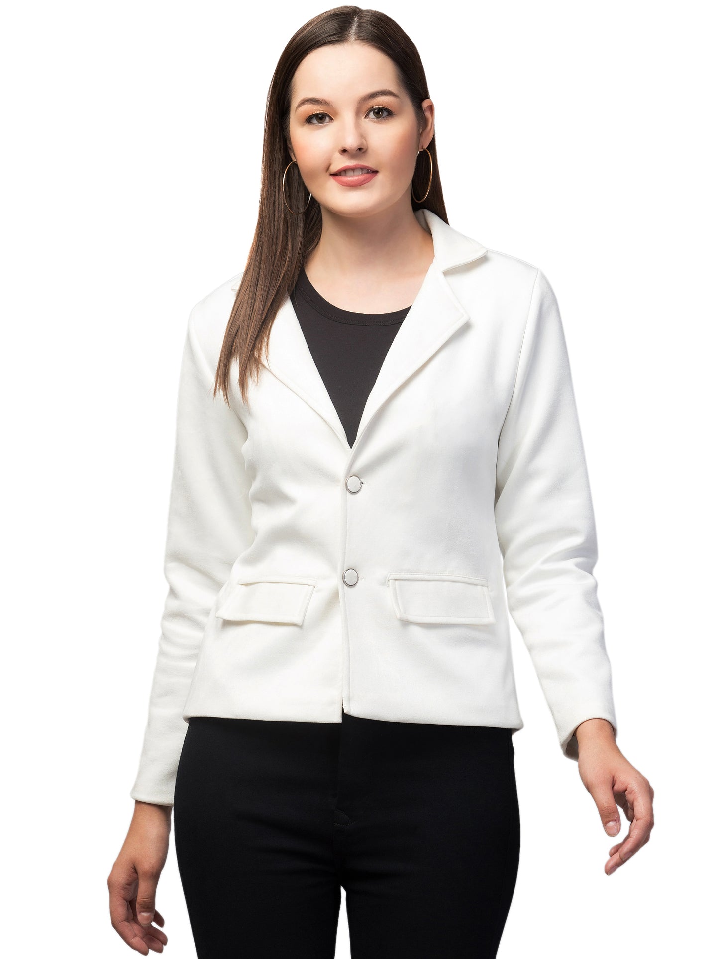 White Color Suede Fabric Girls Blazer